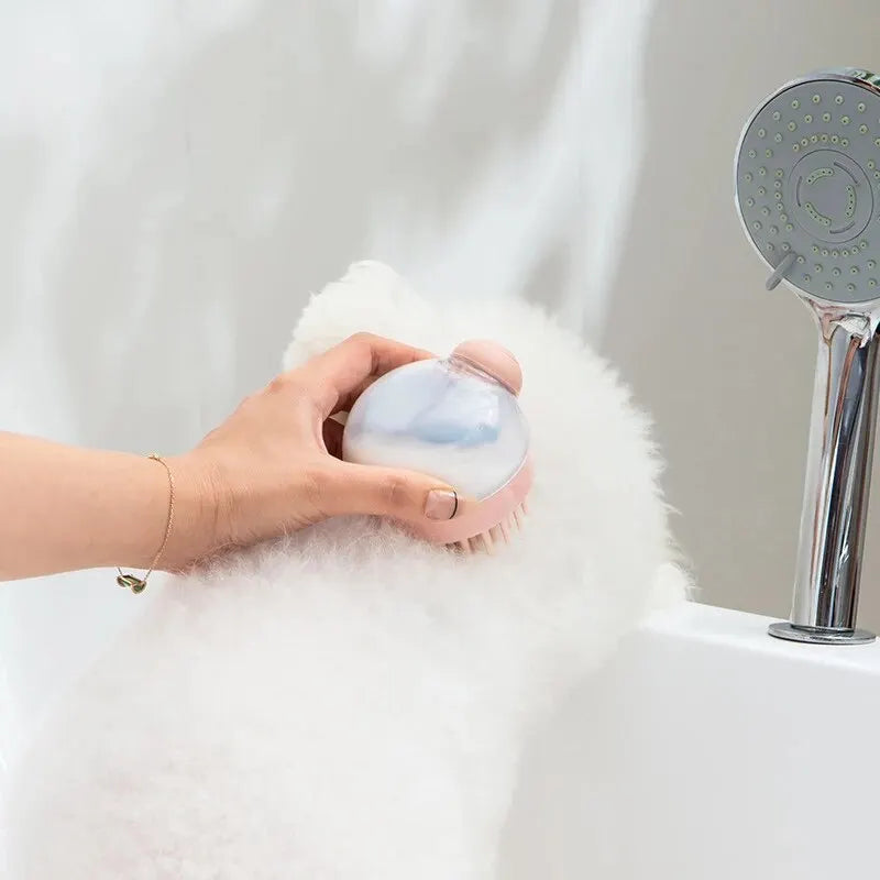 1pc Pet Bath Brush Soft Silicone With Shampoo